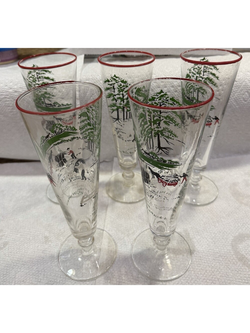 Vintage Libbey Currier & Ives Making Hay Beer Pilsner Glasses Set of 5